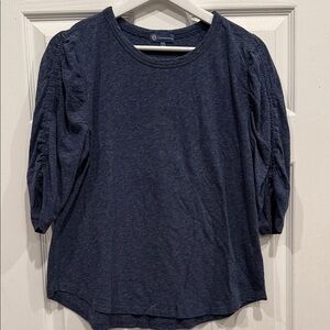 Democracy Navy Long Sleeve Tee with Ruched Sleeves